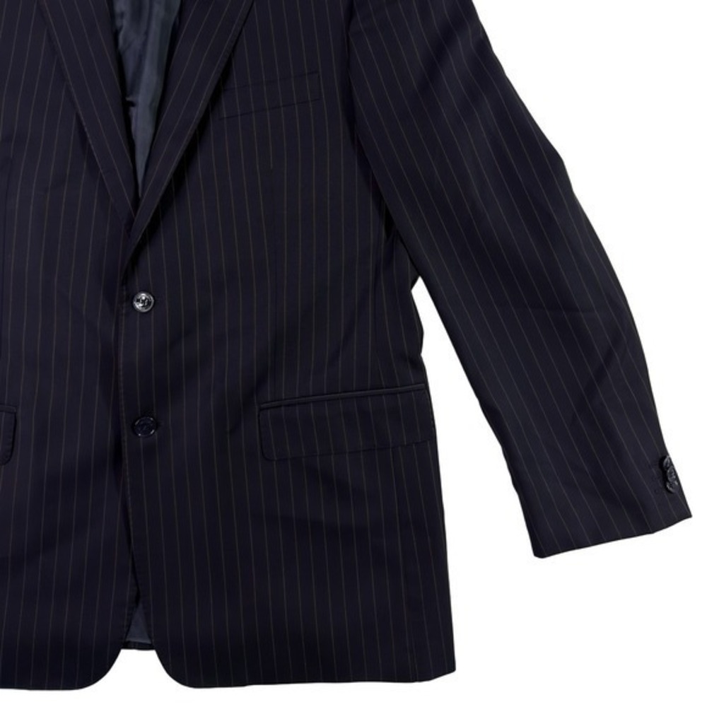 Valentino Mainline Blazer 100% Virgin Wool Pinstripe Cupro Lining Navy Men's 44R - Picture 5 of 17
